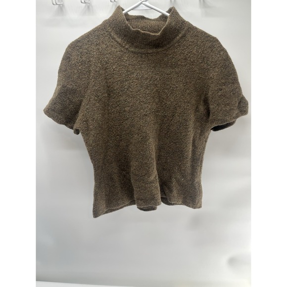 Vintage Women's short sleeve turtleneck sweater Brownish Merino wool Blend XL - Picture 2 of 7